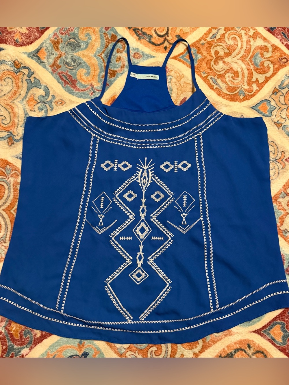Blue Embroidered Halter Tank Top